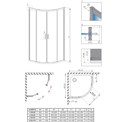 Kabina prysznicowa półokrągła 90x90 cm 102290900101 Radaway Alienta A