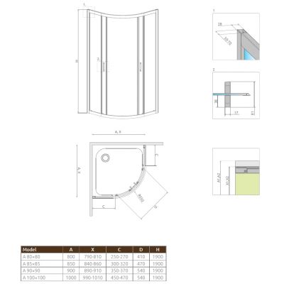 Kabina prysznicowa półokrągła 90x90 cm 304030101N Radaway Premium Plus A 1900