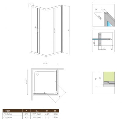 Kabina prysznicowa kwadratowa 90x90 cm 304510108N Radaway Premium Plus C 1700