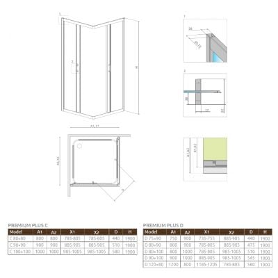 Kabina prysznicowa prostokątna 90x80 cm 304370101N Radaway Premium Plus D