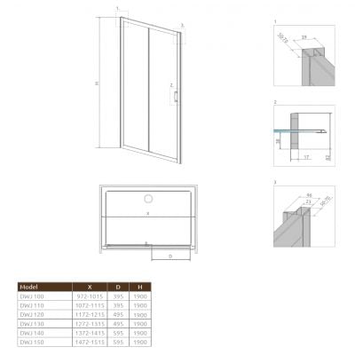 Drzwi prysznicowe 100 cm rozsuwane 333030108N Radaway Premium Plus DWJ