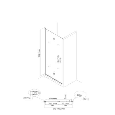 Drzwi prysznicowe 100 cm składane czarny mat/szkło przezroczyste 21202300 Oltens Hallan