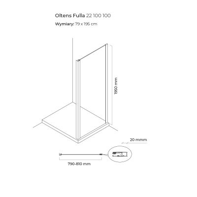 Ścianka prysznicowa 80 cm chrom połysk/szkło przezroczyste 22100100 Oltens Fulla