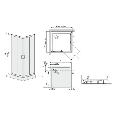 Kabina z brodzikiem kwadratowa 90x90 cm srebrny 602271023138401 Sanplast TX