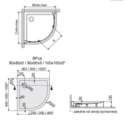 Kabina z brodzikiem półokrągła 100x100 cm srebrny 602271027038401 Sanplast TX