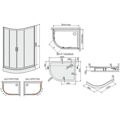 Kabina z brodzikiem półokrągła 100x80 cm srebrny 602271030038401 Sanplast TX