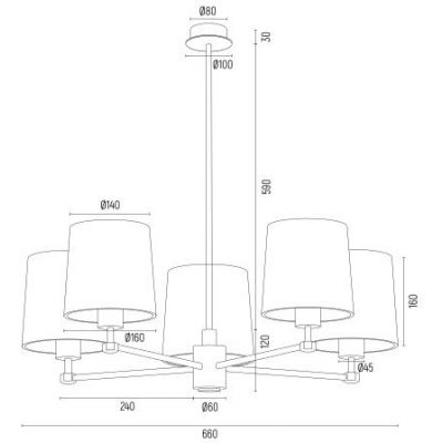 Lampa wisząca 5x15 W mosiądz 2188 Argon Princeton