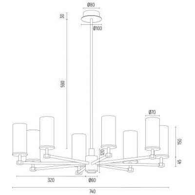 Lampa wisząca powyżej 6x7 W mosiądz-przezroczysta 5066 Argon Hampton