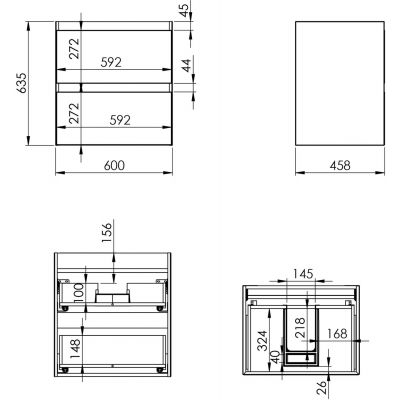 Szafka 60x45.8x63.5 cm podumywalkowa wisząca czarna RE010600057160 Elita Split