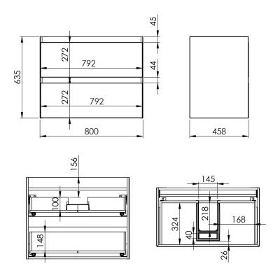 Szafka 80x45.8x63.5 cm podumywalkowa wisząca czarna RE010800057160 Elita Split