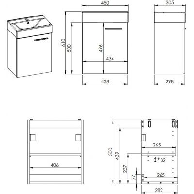 Umywalka z szafką 45 cm dąb RE020451167050 Elita Tiny