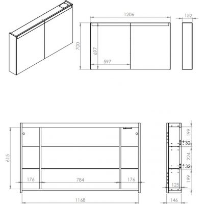 Szafka 120.6x15.2x70 cm z lustrem RE068927000010 Elita Special