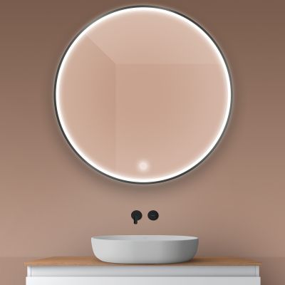 Lustro 100x100 cm okrągłe z oświetleniem z matą grzewczą czarny 64102300 Oltens Nordlis