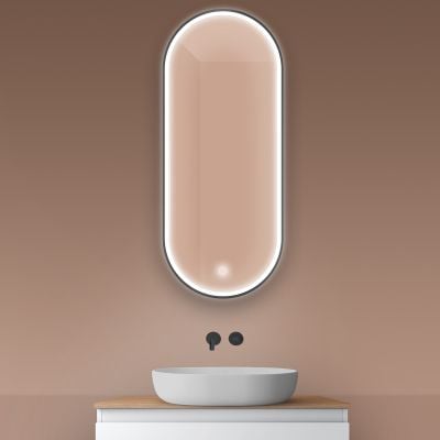 Lustro 50x120 cm owalne z oświetleniem z matą grzewczą czarny 64104300 Oltens Nordlis