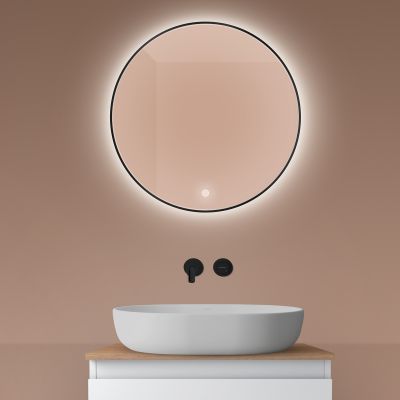 Lustro 60x60 cm okrągłe z oświetleniem z matą grzewczą czarny 64108300 Oltens Nordlis