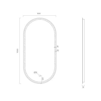 Lustro 50x100 cm owalne z oświetleniem z matą grzewczą czarny 64128300 Oltens Nordlis