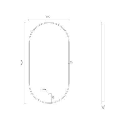 Lustro 50x100 cm owalne z oświetleniem z matą grzewczą czarny 64129300 Oltens Nordlis