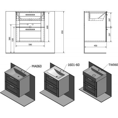 Szafka wisząca podumywalkowa 60x45 cm AM0602020 Sapho Amia