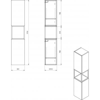 Szafka 35.1x31.95x171 cm boczna wisząca czarna CG0102222 Sapho Skara