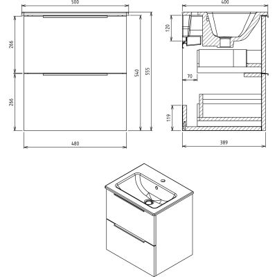 Stolik dekoracyjny 48x38.9x54 cm podumywalkowa wisząca biała CR4923030 Sapho Carisma