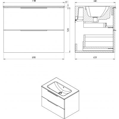 Szafka 69.8x45.9x52 cm podumywalkowa wisząca dab CR7012222 Sapho Cirasa