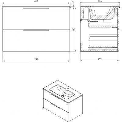 Szafka 79.8x45.9x52 cm podumywalkowa wisząca dab CR8012222 Sapho Cirasa