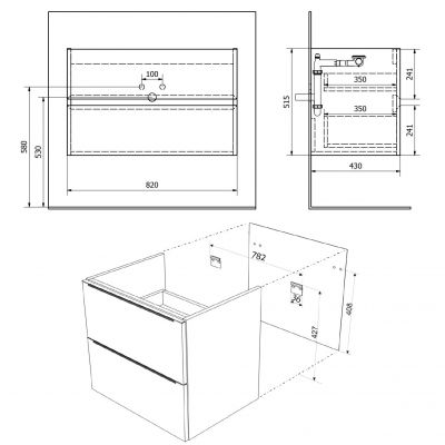 Szafka 82x43x51.5 cm podumywalkowa wisząca dąb FID1285D Sapho Filena