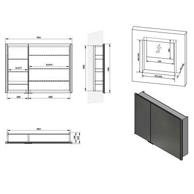 Szafka 95.5x16.5x70 cm z lustrem szary IN095 Sapho Integra