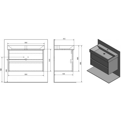 Szafka 82x43x51.5 cm podumywalkowa wisząca dab NR0851212 Sapho Nirona
