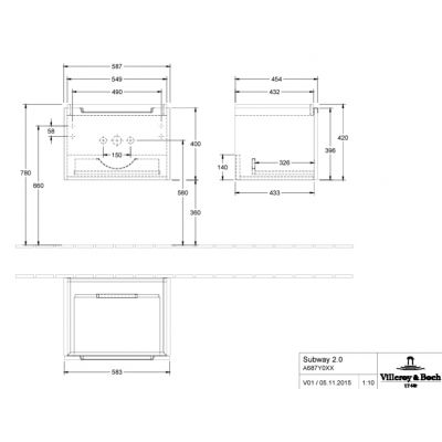 Szafka 58.7x45.4x42 cm podumywalkowa wisząca szara A68710FP Villeroy & Boch Subway 2.0