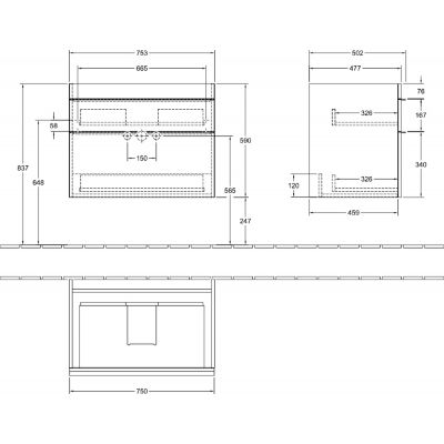 Szafka wisząca podumywalkowa 75.3x50.2 cm A92501VJ Villeroy & Boch Venticello