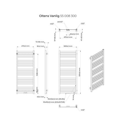 Grzejnik łazienkowy dekoracyjny 121x50 cm czarny 55008300 Oltens Vanlig