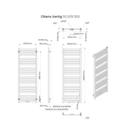 Grzejnik łazienkowy dekoracyjny 146x50 cm czarny 55009300 Oltens Vanlig