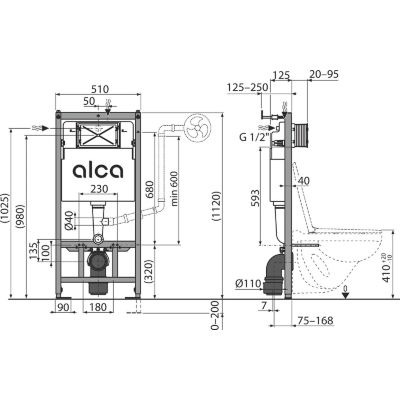 Stelaż podtynkowy do miski wiszącej AM1011120 Alca Sádromodul
