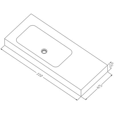Umywalka 110x45 cm prostokątna ścienna-z blatem biała U1100MBLOTBO Cristalstone Linea Simpla