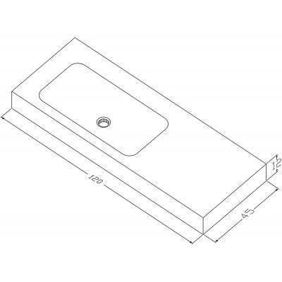 Umywalka 120x45 cm prostokątna ścienna-z blatem biała U1200MBLOTBO Cristalstone Linea Simpla