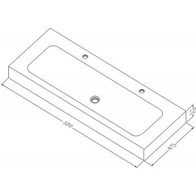 Umywalka 120x45 cm prostokątna ścienna biała U1200MOT Cristalstone Linea Simpla