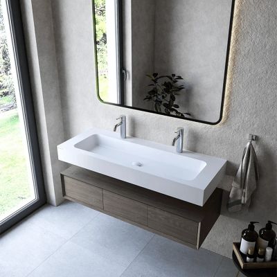 Umywalka 120x45 cm prostokątna ścienna biała U1200MOT Cristalstone Linea Simpla