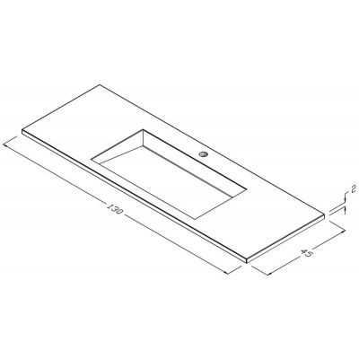 Umywalka 130x45 cm prostokątna wpuszczana-z blatem biała U1300MCOLCCR Cristalstone Linea Ideal
