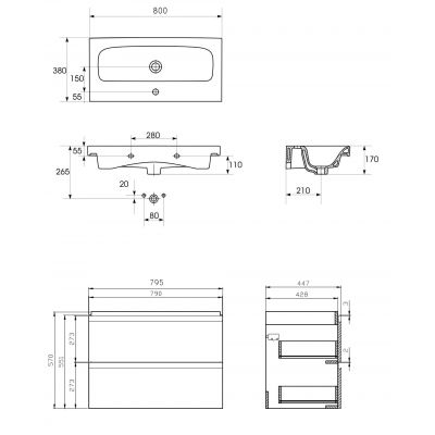 Umywalka z szafką S801225DSM Cersanit Moduo