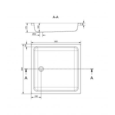 Brodzik kwadratowy 90x90 cm biały S204012 Cersanit Tako
