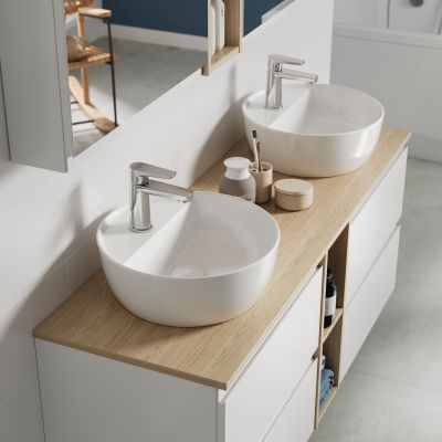 Umywalka 40x40 cm okrągła nablatowa biała K116153 Cersanit Moduo