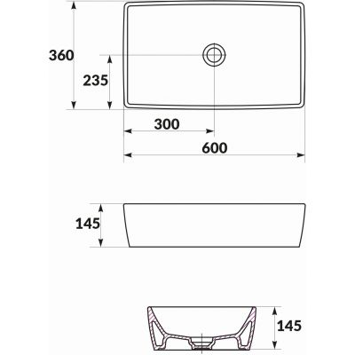 Umywalka 60.5x36 cm prostokątna nablatowa biała K35047 Cersanit City