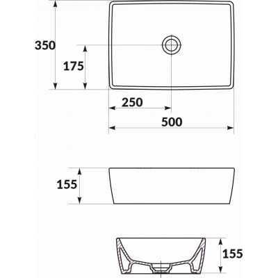 Umywalka 50.5x35.5 cm prostokątna nablatowa biała K35048 Cersanit City