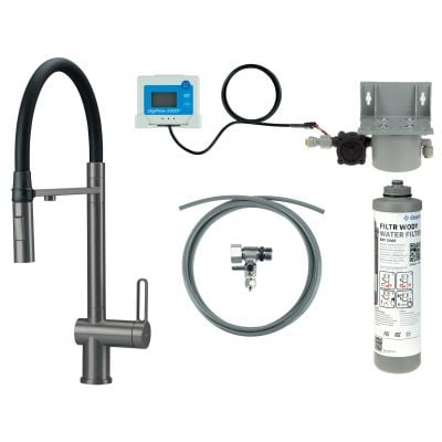 Zestaw startowy z baterią kuchenną stojąca grafit/szary BRMFD75M Deante Magnetic