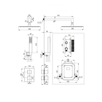 Zestaw prysznicowy podtynkowy termostatyczny z deszczownicą czarny BXYZNEAT Deante Box