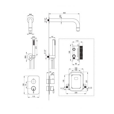 Deante Silia BXYZNQSM zestaw prysznicowy podtynkowy z deszczownicą czarny