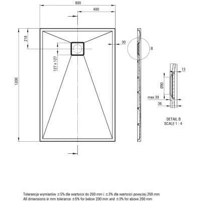 Brodzik prostokątny 120x80 cm biały KQRA44B Deante Correo