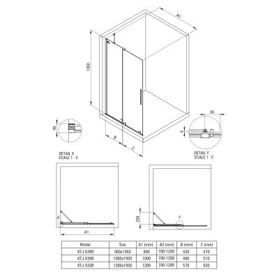Ścianka prysznicowa walk-in 90 cm /szkło przezroczyste KTJD39R Deante Prizma
