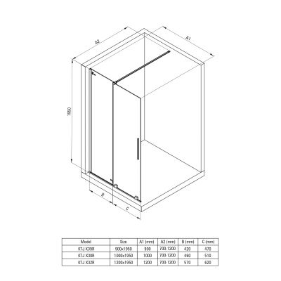 Ścianka prysznicowa walk-in 90 cm /szkło przezroczyste KTJD39R Deante Prizma